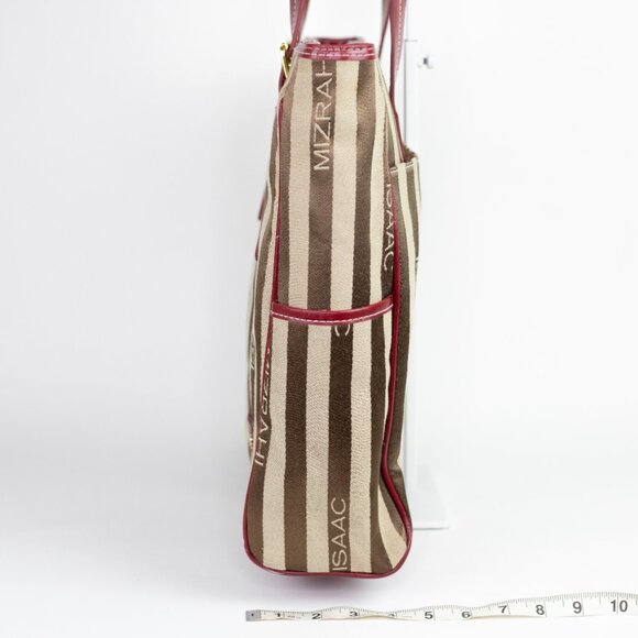 Isaac Mizrahi Striped Logo Tote Bag with Red Faux Leather Trim - Picture 6 of 15